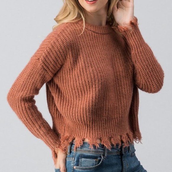 MODA ME COUTURE Sweaters - Sweater DISTRESSED SWEATER Brick